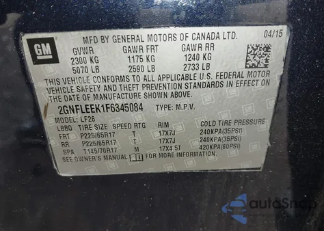 2015 Chevrolet Equinox Ls z USA, uszkodzony, nr VIN 2GNFLEEK1F6345084